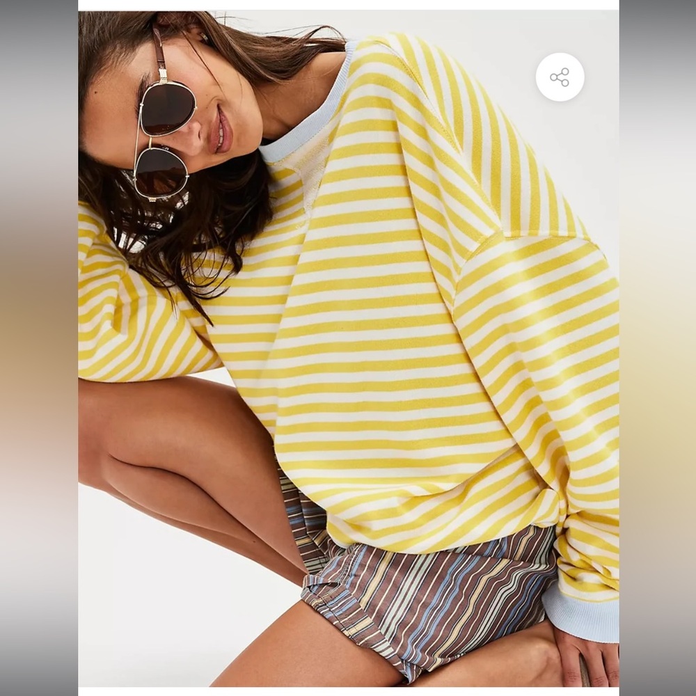 Free People Classic Striped Oversized Crewneck - Dandelion Combo